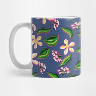 Bright Gouache Florals on Blue Mug